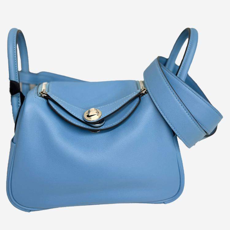 Pre Owned Hermes Northern Blue Swift Leather Mini Lindy Shoulder Bag