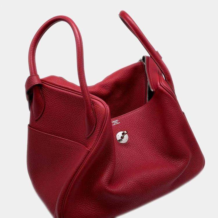 Pre Owned Hermes Rouge Casaque Taurillon Clemence Leather Lindy 34 Shoulder Bag