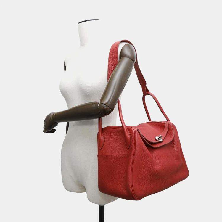 Pre Owned Hermes Rouge Casaque Taurillon Clemence Leather Lindy 34 Shoulder Bag