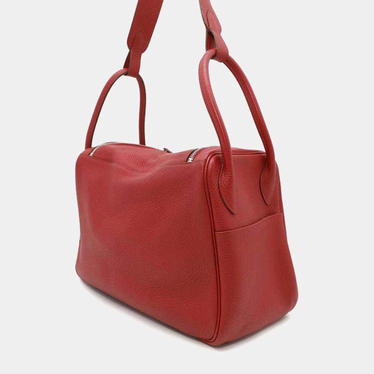 Pre Owned Hermes Rouge Casaque Taurillon Clemence Leather Lindy 34 Shoulder Bag