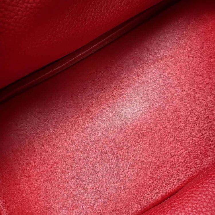 Pre Owned Hermes Rouge Casaque Taurillon Clemence Leather Lindy 34 Shoulder Bag