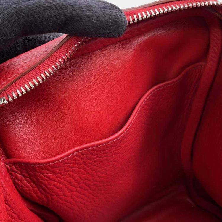 Pre Owned Hermes Rouge Casaque Taurillon Clemence Leather Lindy 34 Shoulder Bag