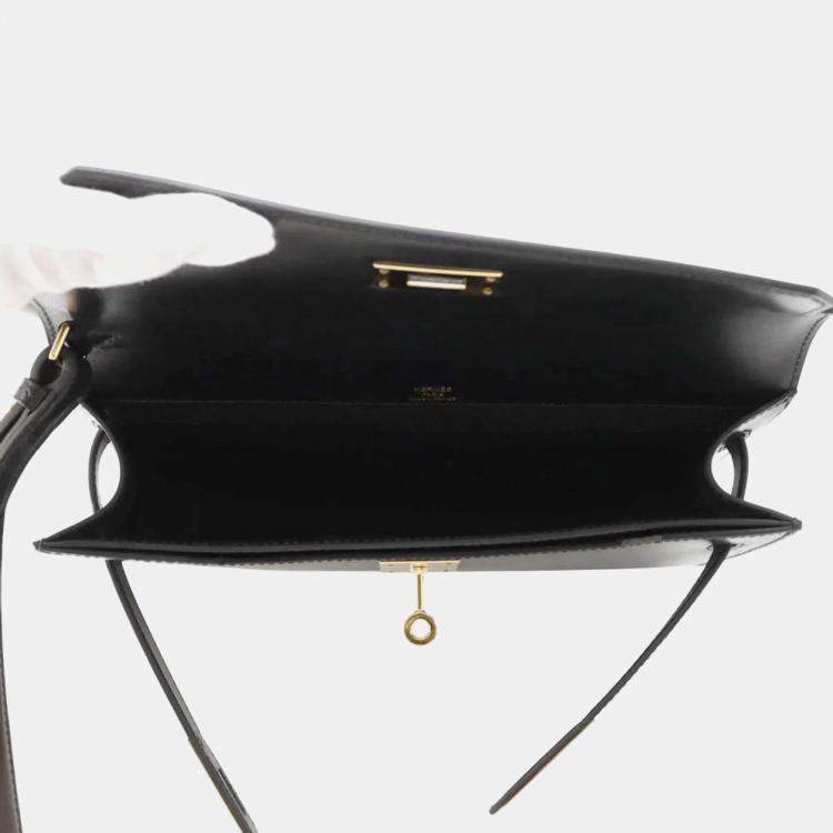 Pre Owned Hermes  Black Box Calf Leather 25 Kelly Depeche Clutch Bag