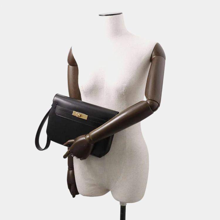 Pre Owned Hermes  Black Box Calf Leather 25 Kelly Depeche Clutch Bag