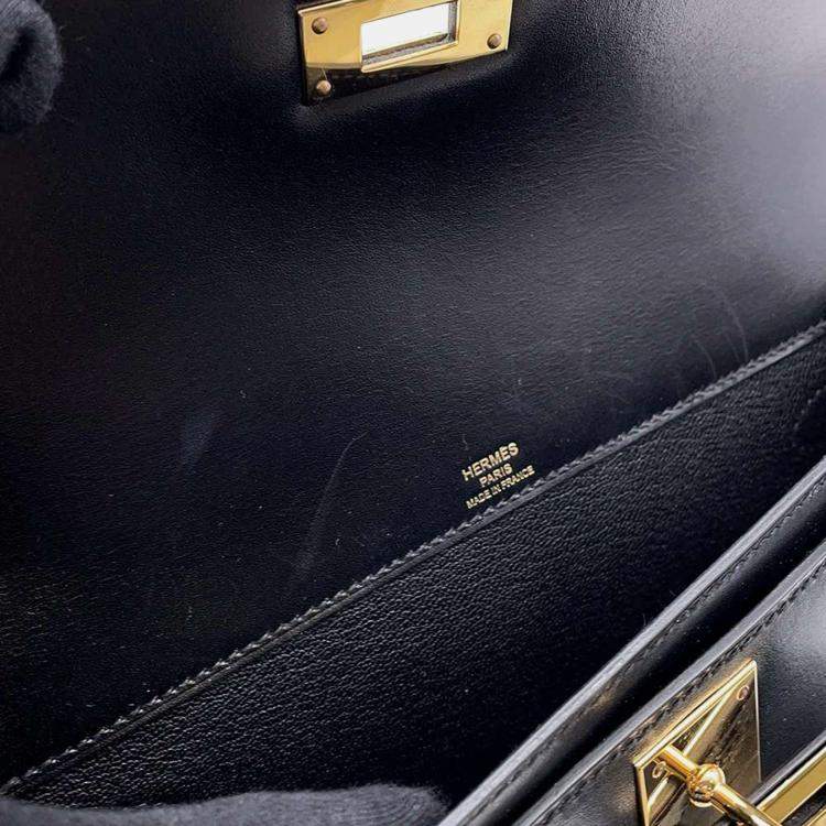 Pre Owned Hermes  Black Box Calf Leather 25 Kelly Depeche Clutch Bag