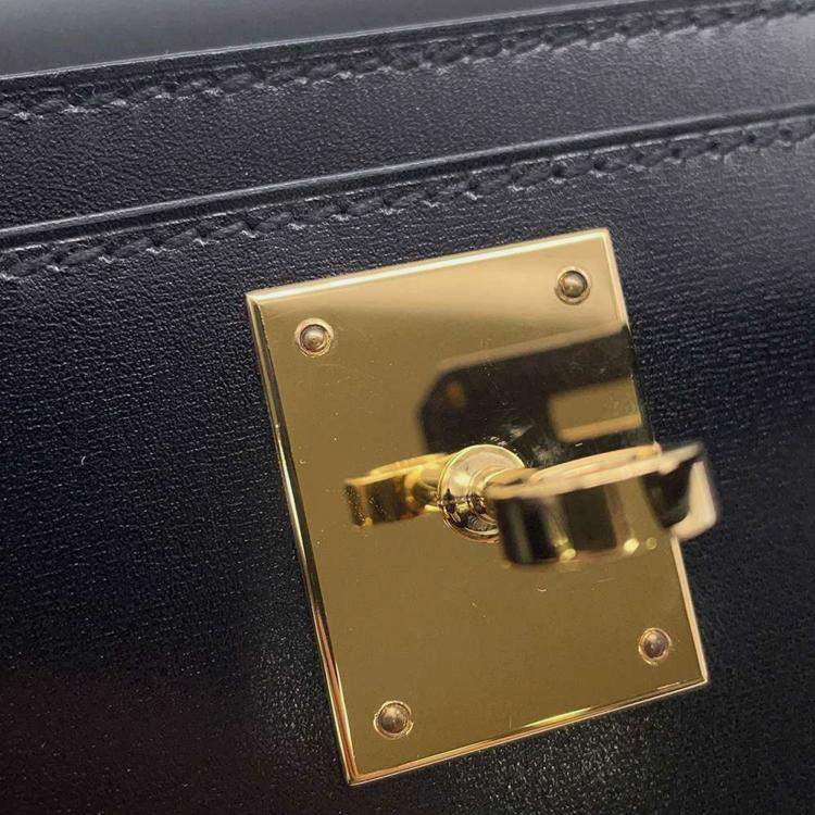 Pre Owned Hermes  Black Box Calf Leather 25 Kelly Depeche Clutch Bag
