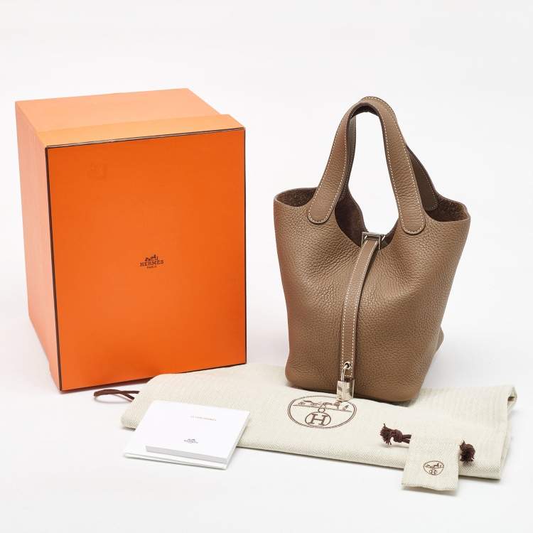 Pre Owned Hermes Etoupe Grey Taurillon Clemence Leather Picotin Lock 18 Bag