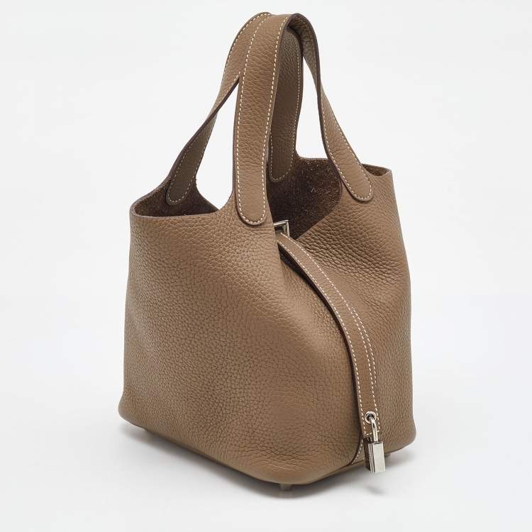 Pre Owned Hermes Etoupe Grey Taurillon Clemence Leather Picotin Lock 18 Bag