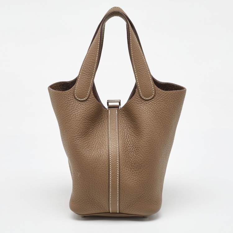 Pre Owned Hermes Etoupe Grey Taurillon Clemence Leather Picotin Lock 18 Bag