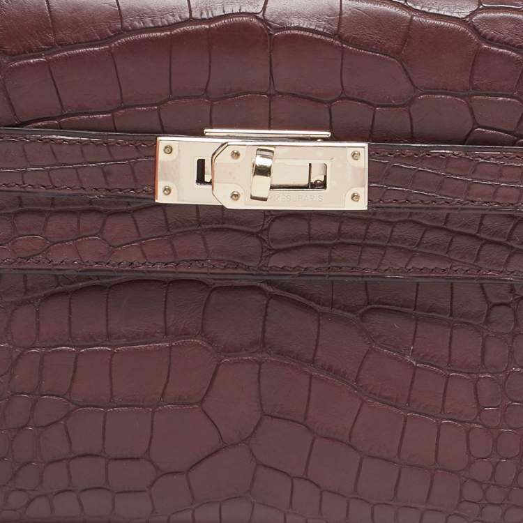 Pre Owned Hermes Bourgogne Matte Alligator Kelly Longue Wallet