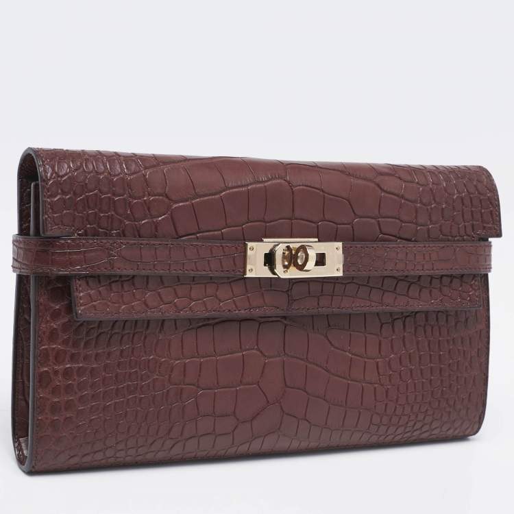 Pre Owned Hermes Bourgogne Matte Alligator Kelly Longue Wallet