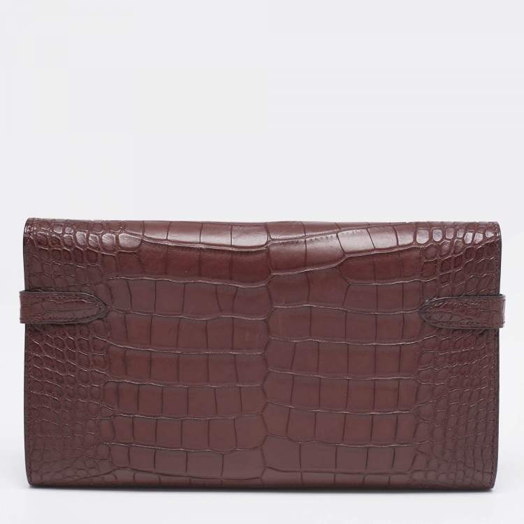 Pre Owned Hermes Bourgogne Matte Alligator Kelly Longue Wallet