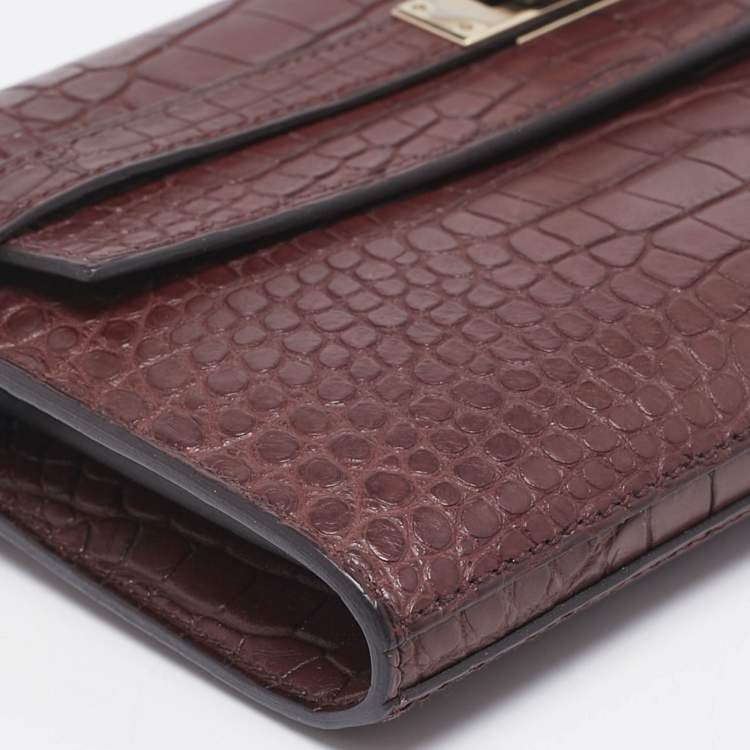 Pre Owned Hermes Bourgogne Matte Alligator Kelly Longue Wallet