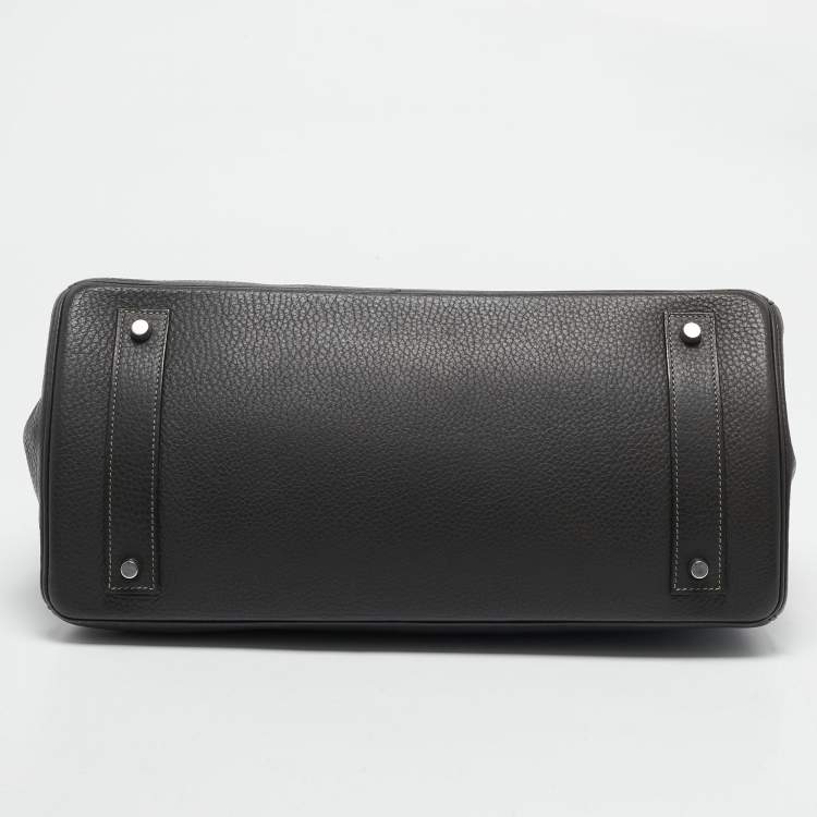 Pre Owned Hermes Graphite Taurillon Clemence Leather Palladium Finish JPG Shoulder Birkin 42 Bag