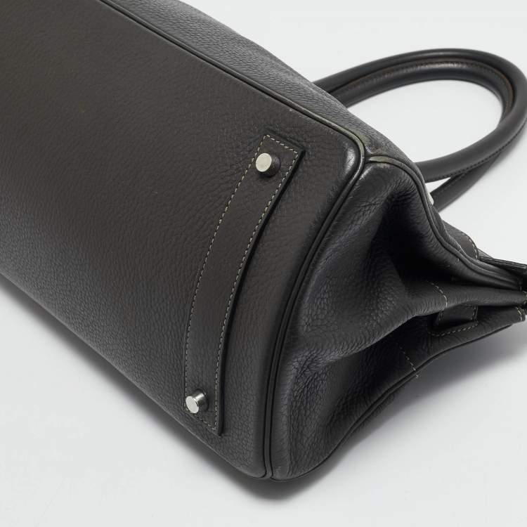 Pre Owned Hermes Graphite Taurillon Clemence Leather Palladium Finish JPG Shoulder Birkin 42 Bag