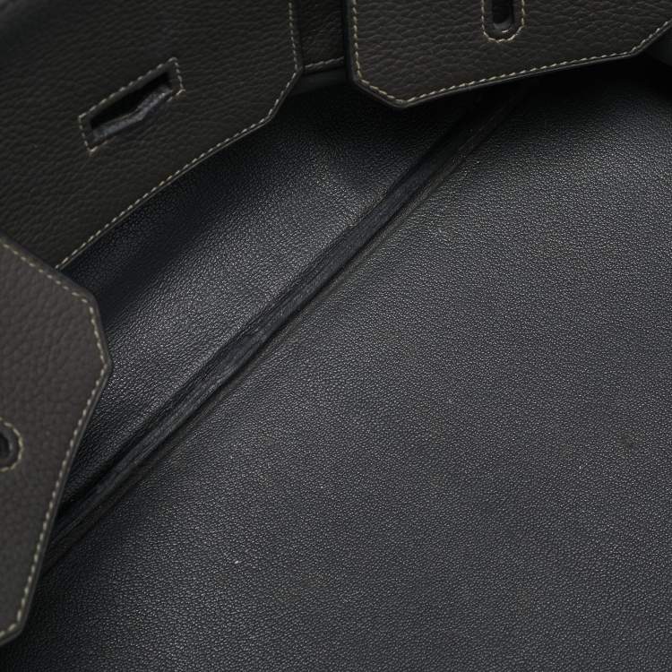 Pre Owned Hermes Graphite Taurillon Clemence Leather Palladium Finish JPG Shoulder Birkin 42 Bag