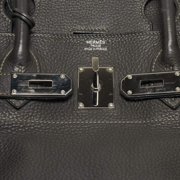 Pre Owned Hermes Graphite Taurillon Clemence Leather Palladium Finish JPG Shoulder Birkin 42 Bag