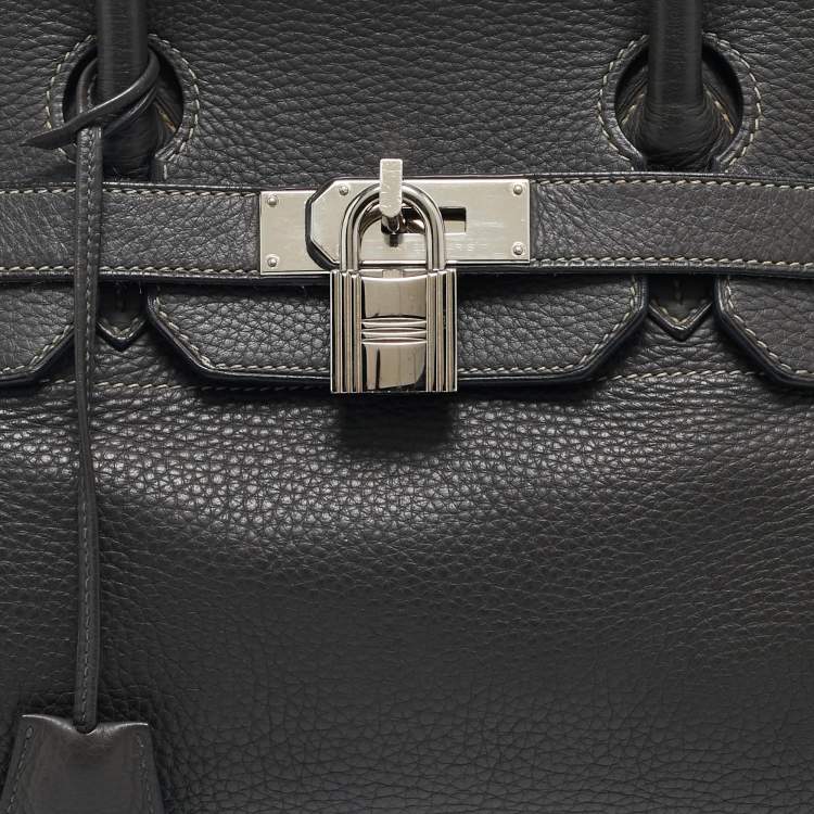 Pre Owned Hermes Graphite Taurillon Clemence Leather Palladium Finish JPG Shoulder Birkin 42 Bag