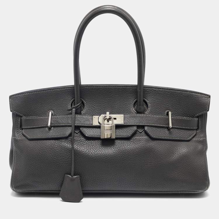 Pre Owned Hermes Graphite Taurillon Clemence Leather Palladium Finish JPG Shoulder Birkin 42 Bag