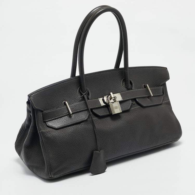 Pre Owned Hermes Graphite Taurillon Clemence Leather Palladium Finish JPG Shoulder Birkin 42 Bag