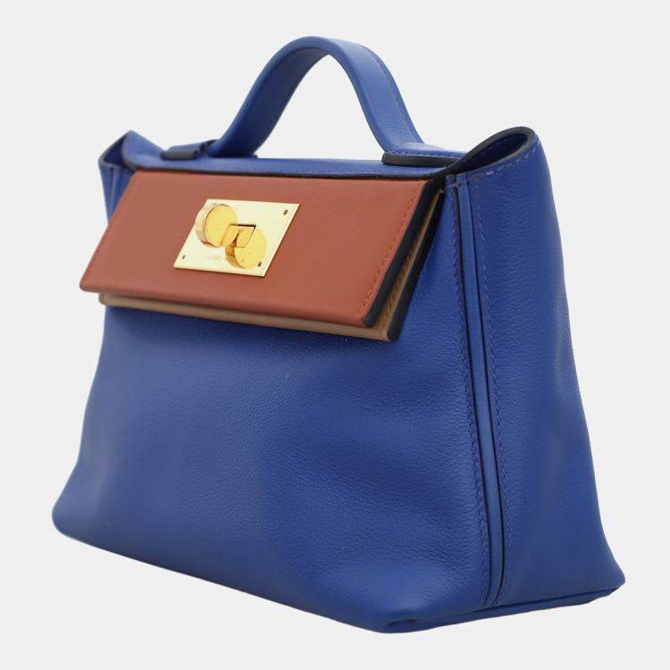 Pre Owned Hermes Blue Royal, Cuivre & Chai Evercolor and Swift Leather Tri-Color Mini 24/24 Shoulder Bag