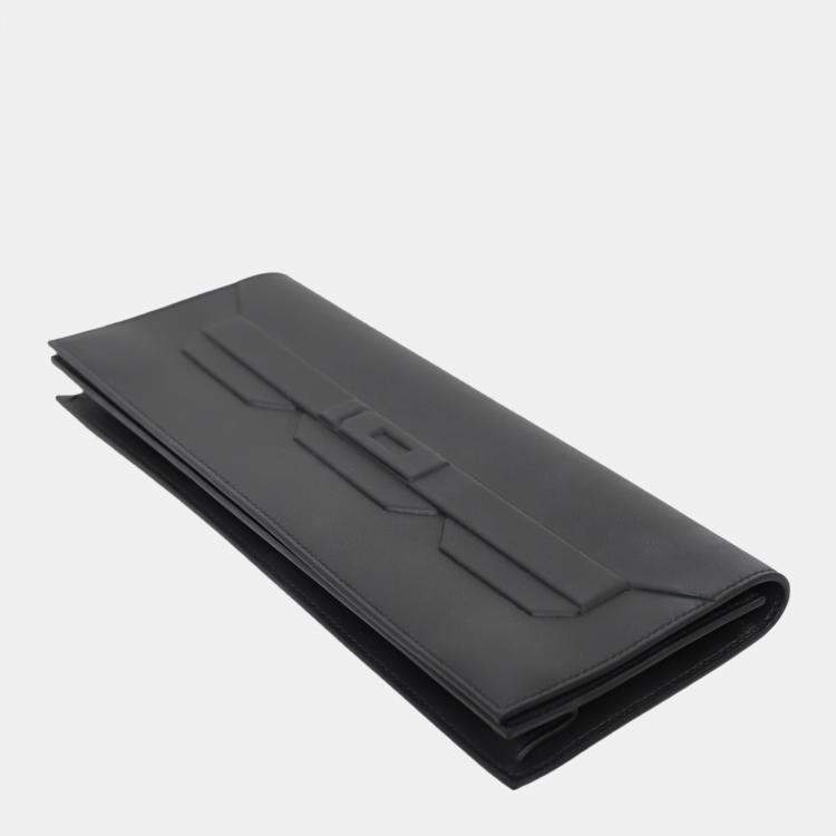 Pre Owned Hermes Noir Swift Leather Shadow Birkin Cut Clutch Bag