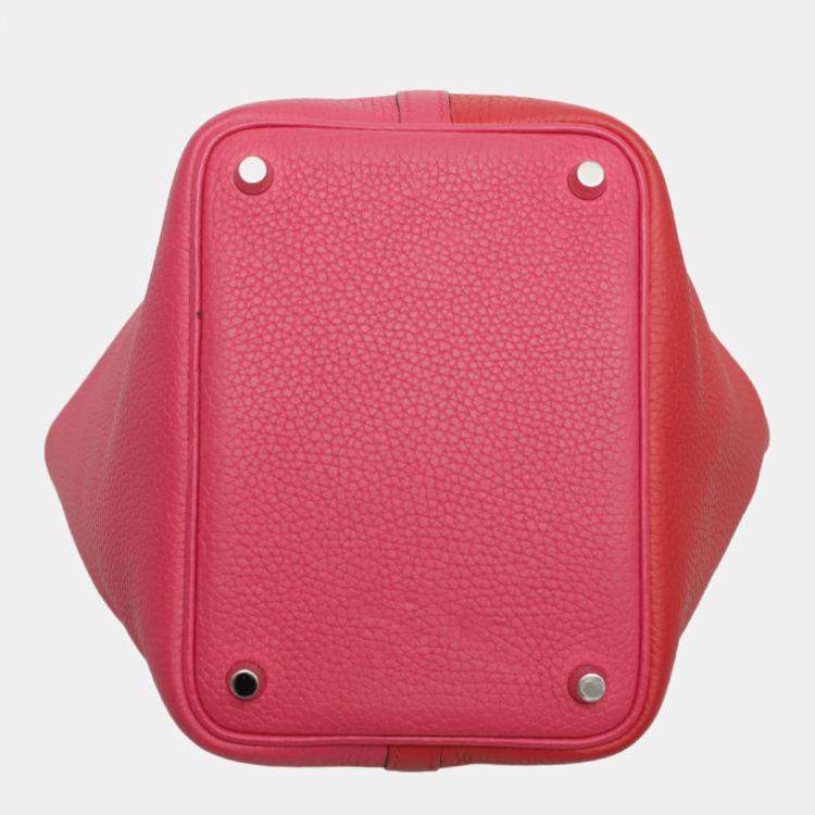 Pre Owned Hermes Rouge de Coeur, Rose Extreme & Bleu Zanzibar Clemence Leather Picotin Lock 18 Bag
