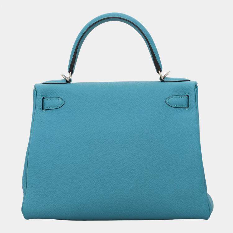 Pre Owned Hermes Turquoise Togo Leather Kelly 28 Shoulder Bag