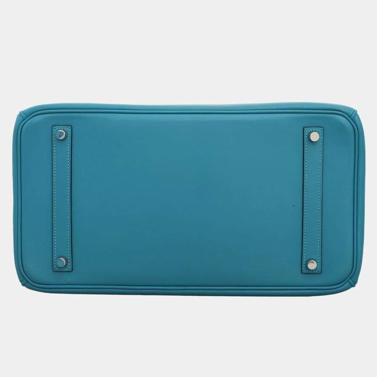 Pre Owned Hermes Turquoise Swift Calfskin Birkin 35 Top Handle Bag