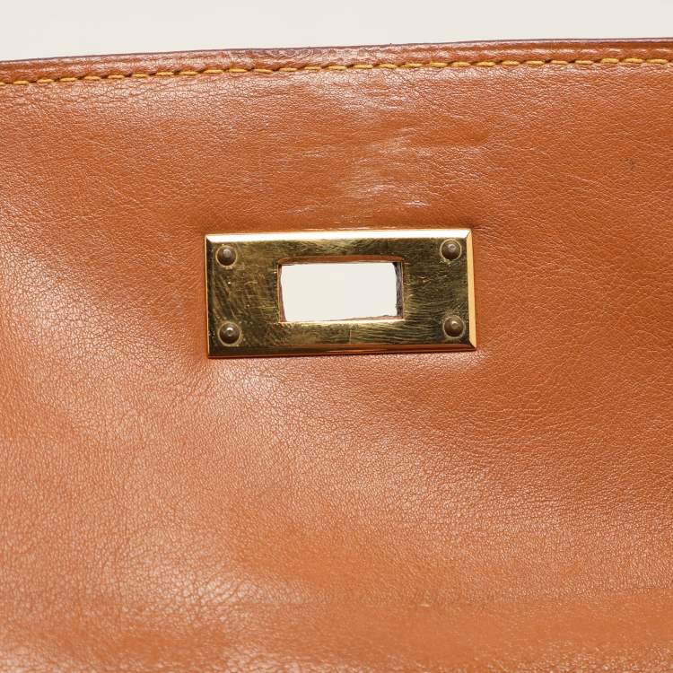 Pre Owned Hermes Natural Barenia Leather and Toile Canvas Gold Hardware Kelly Sellier 32 Bag