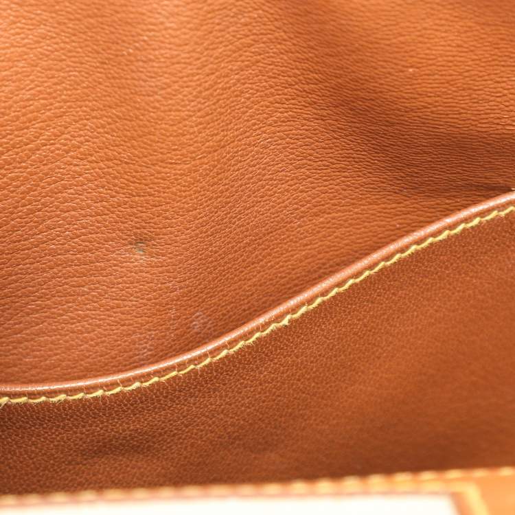Pre Owned Hermes Natural Barenia Leather and Toile Canvas Gold Hardware Kelly Sellier 32 Bag