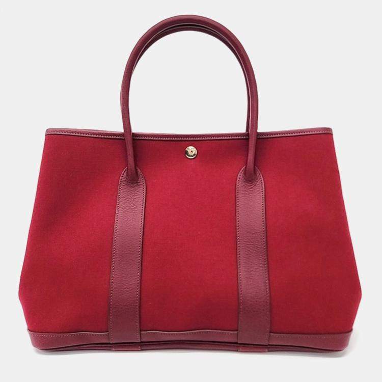 Pre Owned Hermes Red Leather Garden Party 36 bag