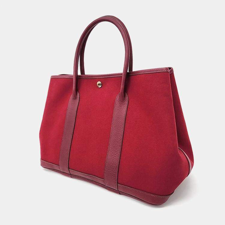 Pre Owned Hermes Red Leather Garden Party 36 bag