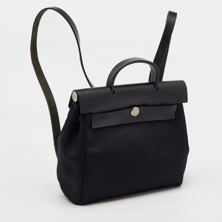 Pre Owned Hermes Black Toile Canvas and Vache Hunter 2in1 Herbag PM Backpack