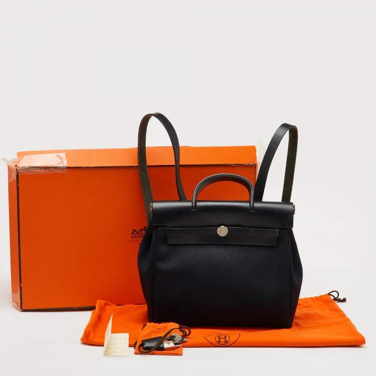 Pre Owned Hermes Black Toile Canvas and Vache Hunter 2in1 Herbag PM Backpack