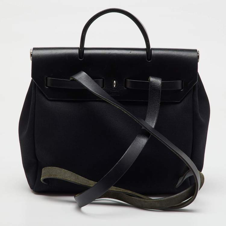 Pre Owned Hermes Black Toile Canvas and Vache Hunter 2in1 Herbag PM Backpack