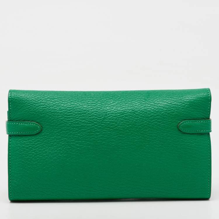 Pre Owned Hermes Menthe Chevre Mysore Leather Kelly Classic Wallet
