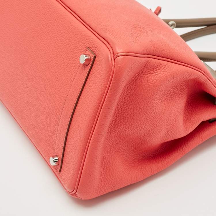 Pre Owned Hermes Rose Jaipur/Argile/Etoupe Taurillon Clemence and Swift Leather Brushed Palladium Finish Birkin 35 Bag