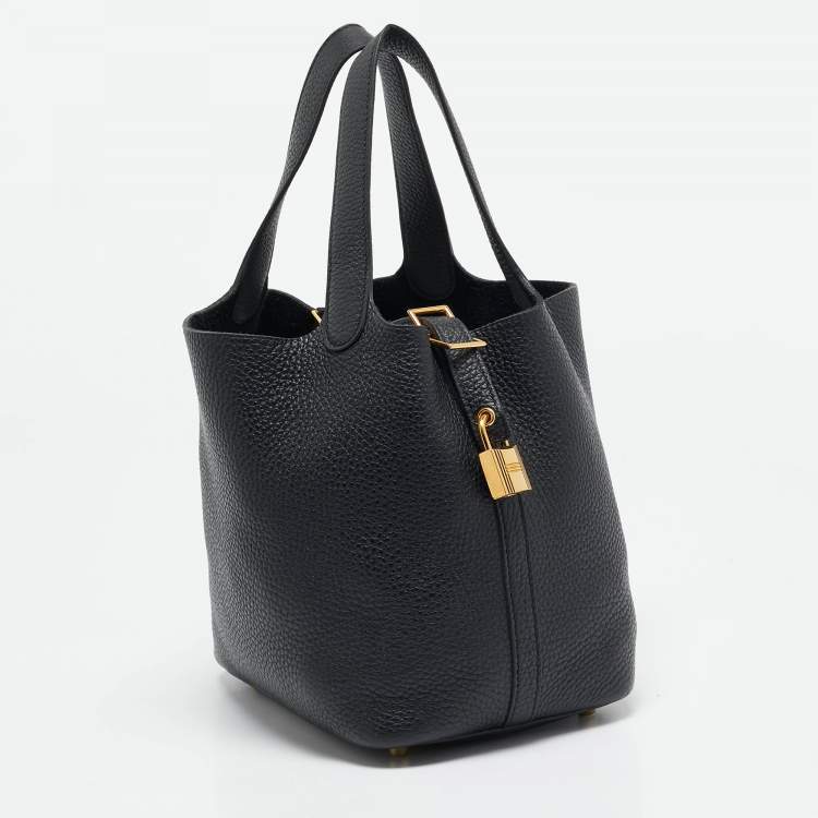 Pre Owned Hermès Noir Taurillon Clemence Leather Picotin Lock 18 Bag