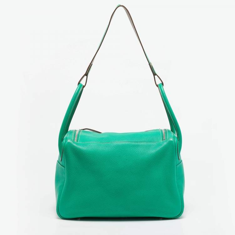 Pre Owned Hermes Menthe/Gris Tourterelle Taurillon Clemence Leather Palladium Finish Lindy 34 Bag