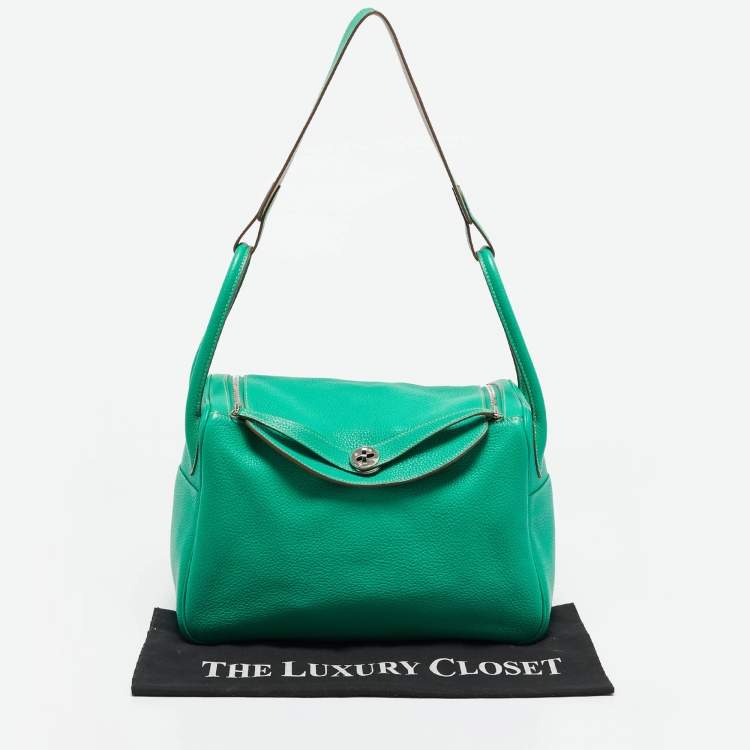 Pre Owned Hermes Menthe/Gris Tourterelle Taurillon Clemence Leather Palladium Finish Lindy 34 Bag