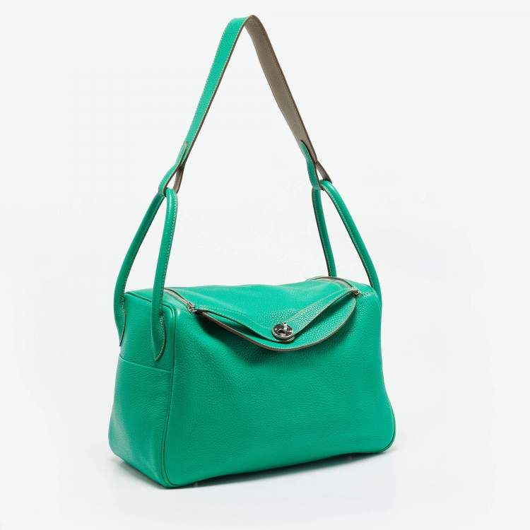 Pre Owned Hermes Menthe/Gris Tourterelle Taurillon Clemence Leather Palladium Finish Lindy 34 Bag