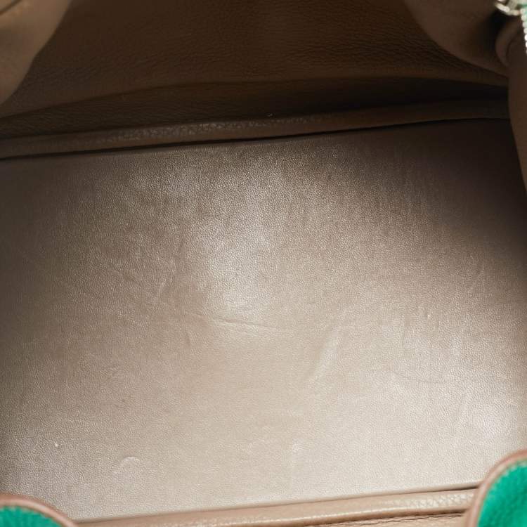 Pre Owned Hermes Menthe/Gris Tourterelle Taurillon Clemence Leather Palladium Finish Lindy 34 Bag