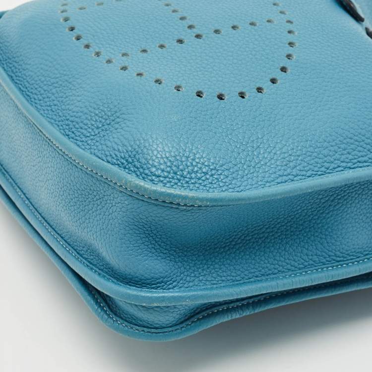 Pre Owned Hermes Bleu Jean Taurillon Clemence Leather Evelyne III PM Bag