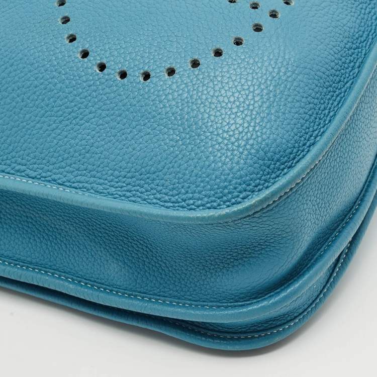 Pre Owned Hermes Bleu Jean Taurillon Clemence Leather Evelyne III PM Bag