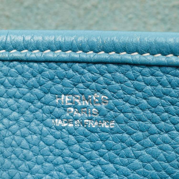 Pre Owned Hermes Bleu Jean Taurillon Clemence Leather Evelyne III PM Bag