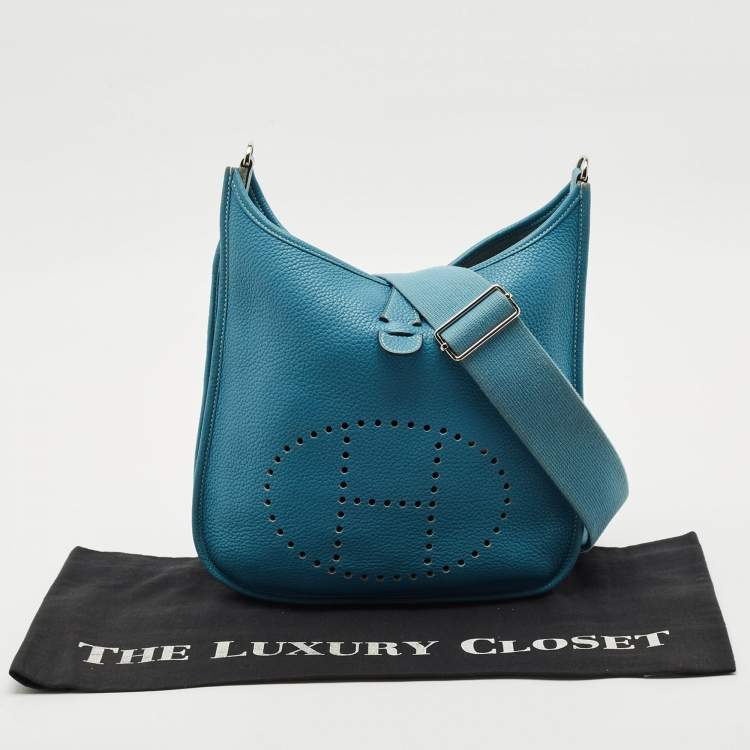 Pre Owned Hermes Bleu Jean Taurillon Clemence Leather Evelyne III PM Bag