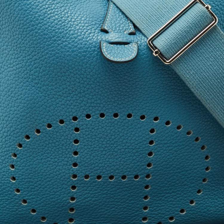 Pre Owned Hermes Bleu Jean Taurillon Clemence Leather Evelyne III PM Bag