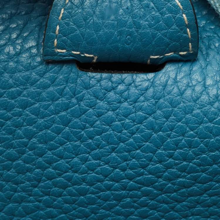 Pre Owned Hermes Bleu Jean Taurillon Clemence Leather Evelyne III PM Bag