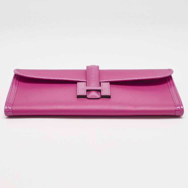Pre Owned Hermès Rose Shocking Lizard and Swift Leather Jige Elan 29 Clutch
